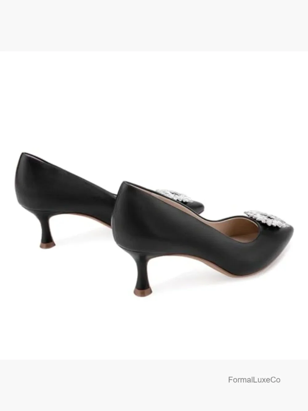 Genuine Leather Pointy Toe Kitten Heel Pumps - Elegant Closed Toe Slip On Low - Picture 5 of 6
